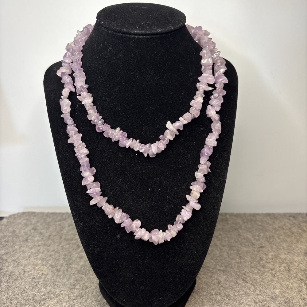 Amethyst Gemstone Chip Bead Necklace 34" Long Purple Jewelry Making Beads